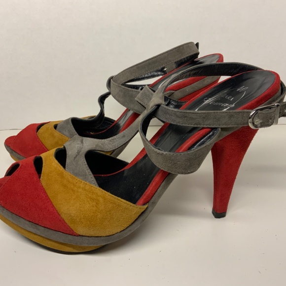 Zara Womens T-strap Peep Toe Multicolor Suede Platform Heel Size 40/ US 7 - Picture 5 of 10